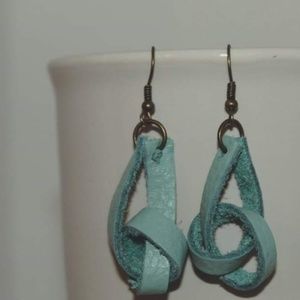 Blue leather knot earrings